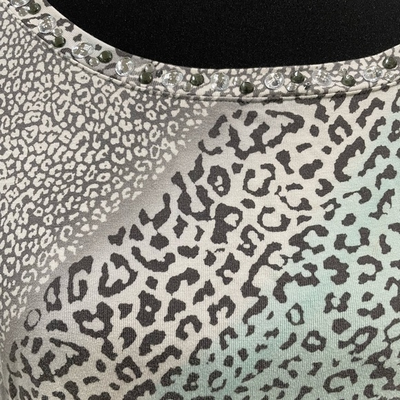 Ruby Rd. Mint and Black Animal Print Long Sleeve Top - Picture 2 of 4